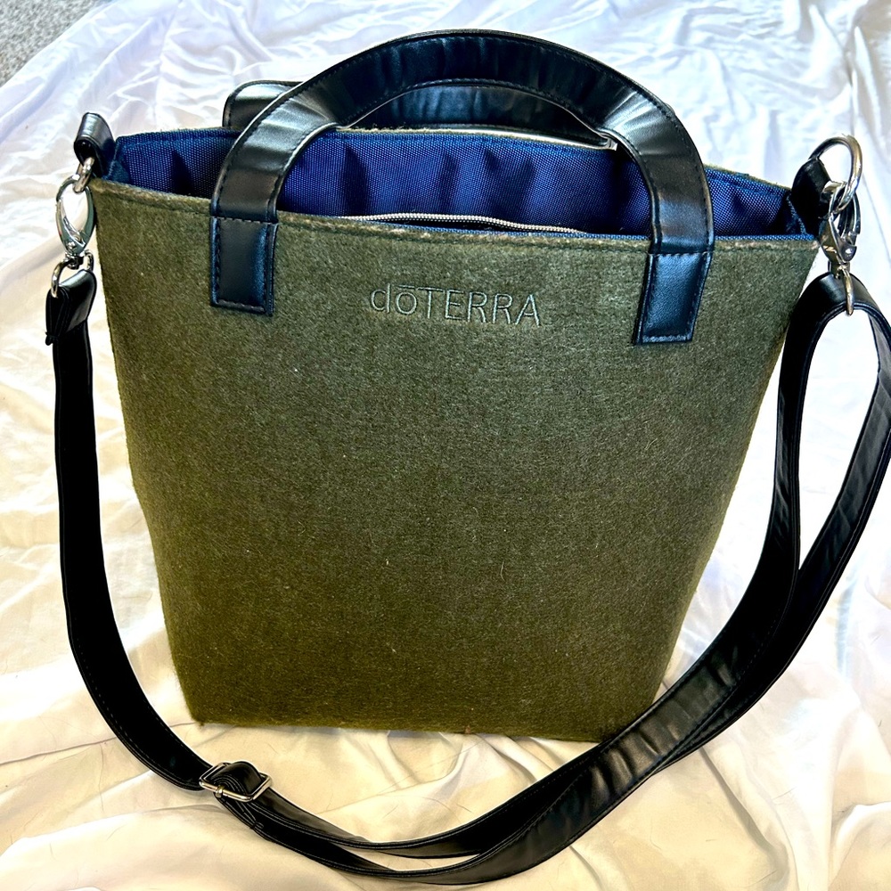 Dottera Felted Green Crossbody Bag With Blue Lining